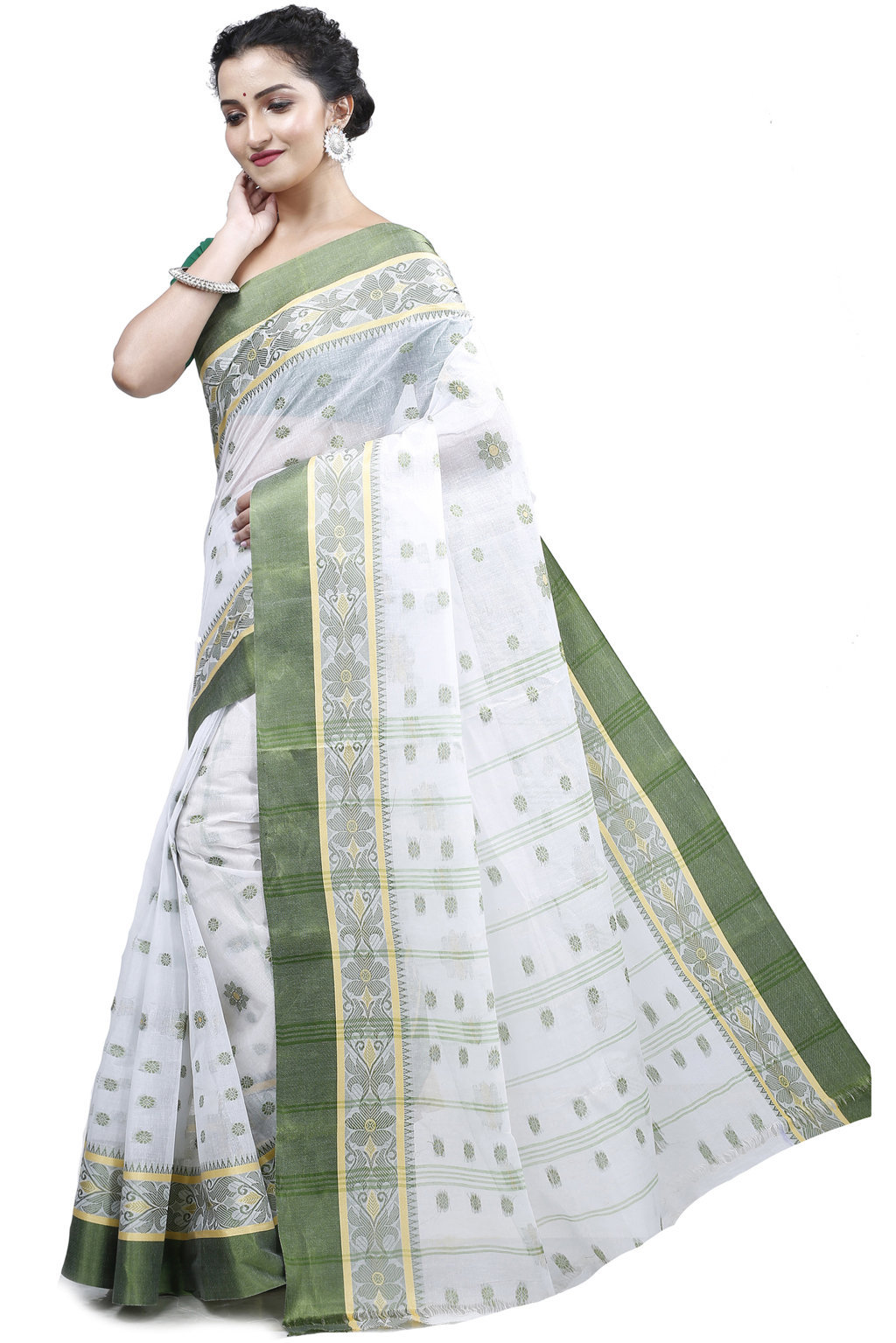 Green White Pure Cotton BolLata_Tant Tant Saree (200)